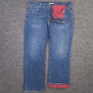 LL Bean Flannel Lined Jeans Mens 38X32 Blue Straight Medium Wash Denim Workwear